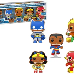 Best Pirce 👏 Funko DC Holiday POP! Heroes Superman, Batman, Aquaman, Wonder 👏 Woman & The Flash Exclusive Vinyl Figure 5-Pack [Gingerbread Version] ⭐